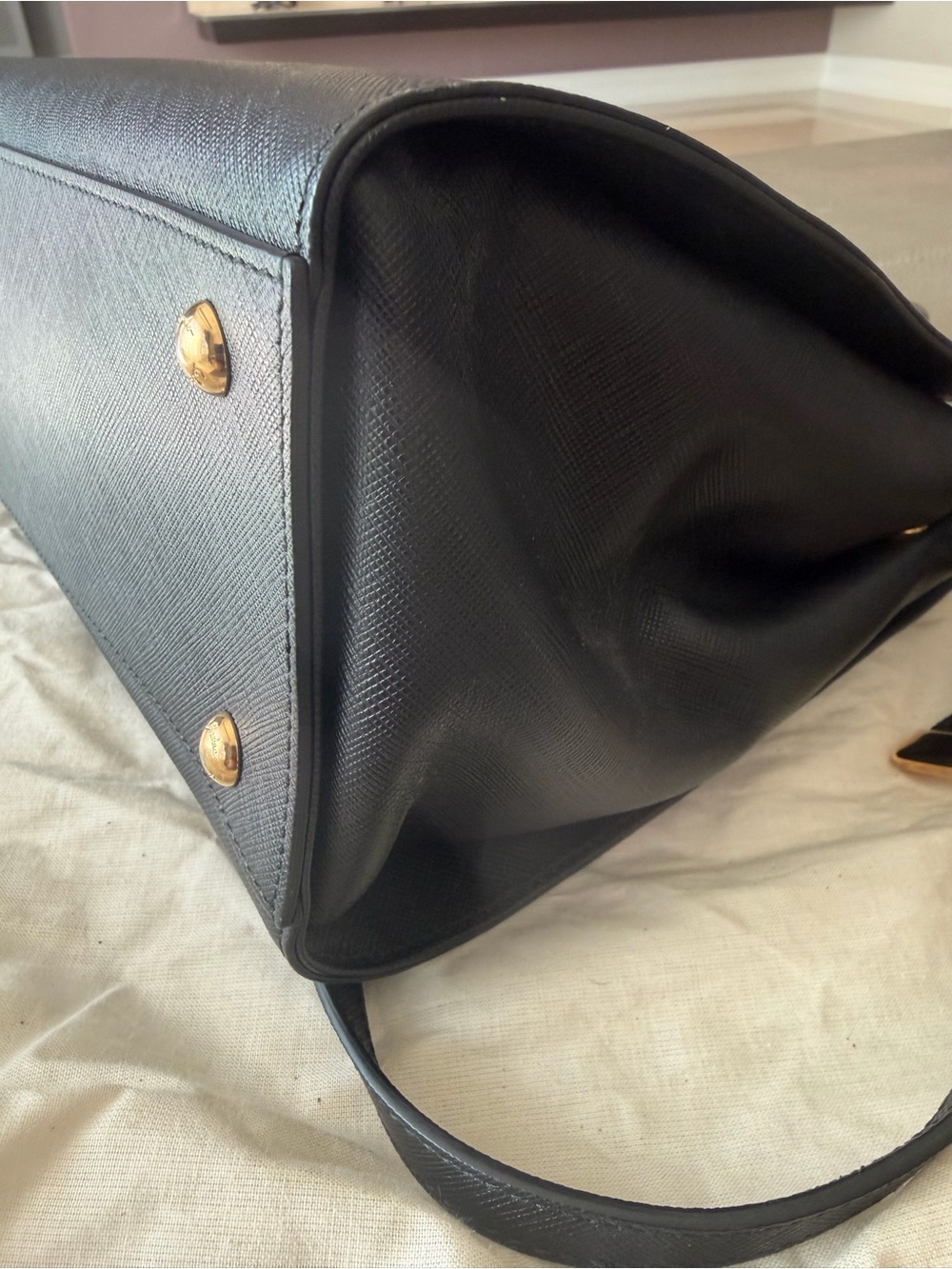 Salvatore Ferragamo Black Leather Satchel with Gold Gancini Hardware - Picture 4 of 13